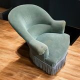 Pair of celadon green velvet armchairs with armrests, esprit