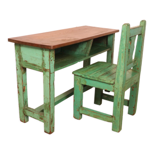 Ancien set pupitre et - chaise verte