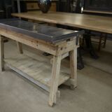 Industrial console table in fir and metal 1930