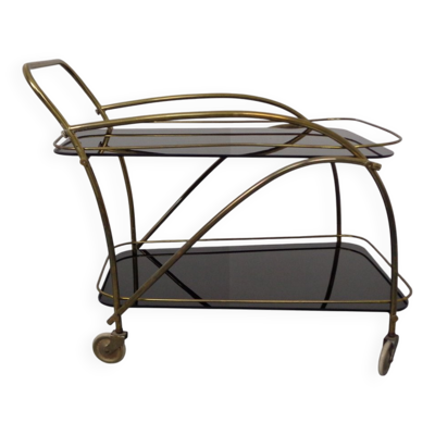 Mid-Century French Brass & Glass Serving Bar Cart, 1960s