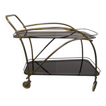 Mid-Century French Brass & Glass Serving Bar Cart, 1960s