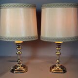 Paire lampes à poser métal argenté flambeaux style Louis XIII Bel état C777