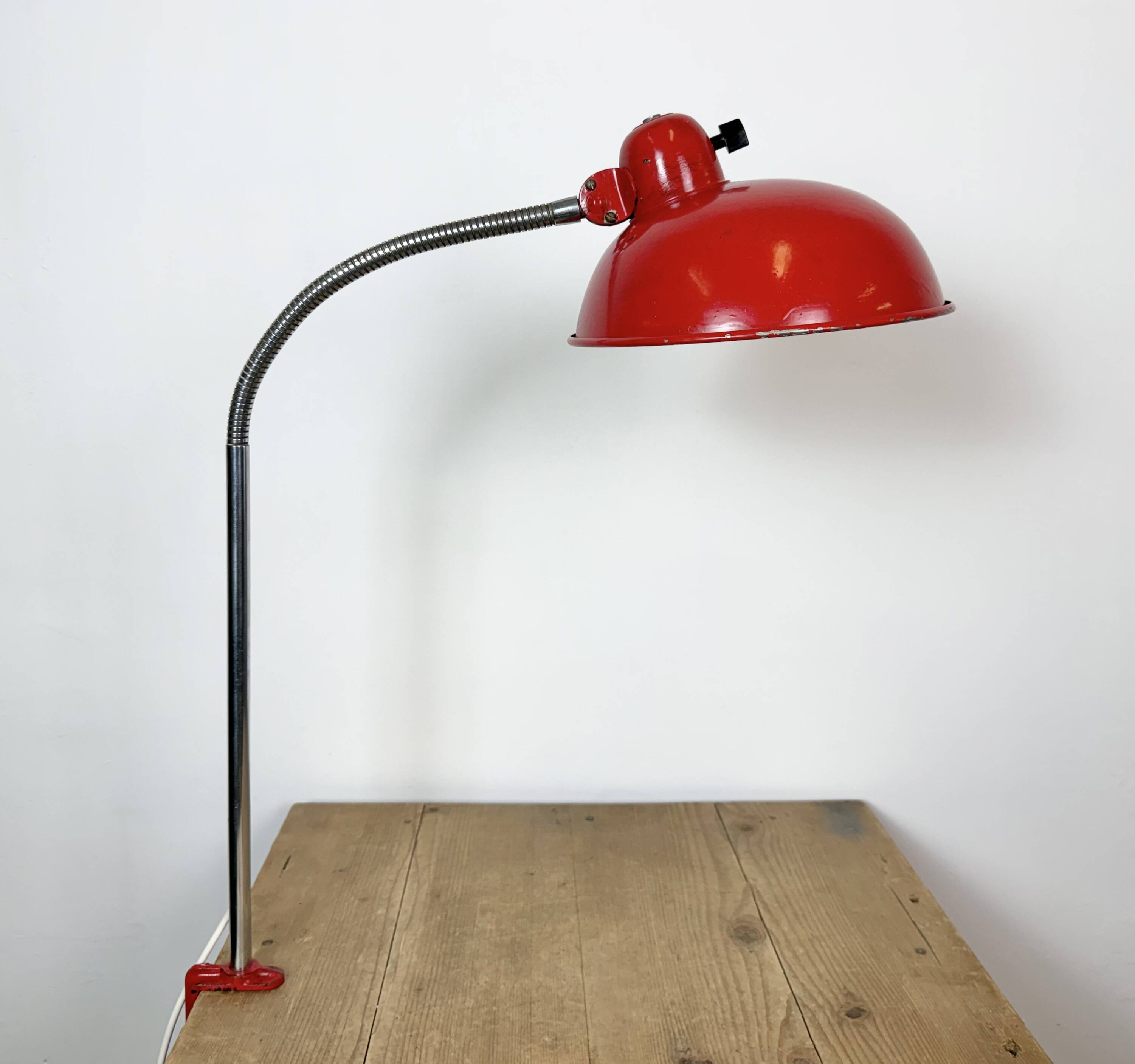 Large Red Industrial German Workshop Table Lamp from Helo Leuchten, 1950s
