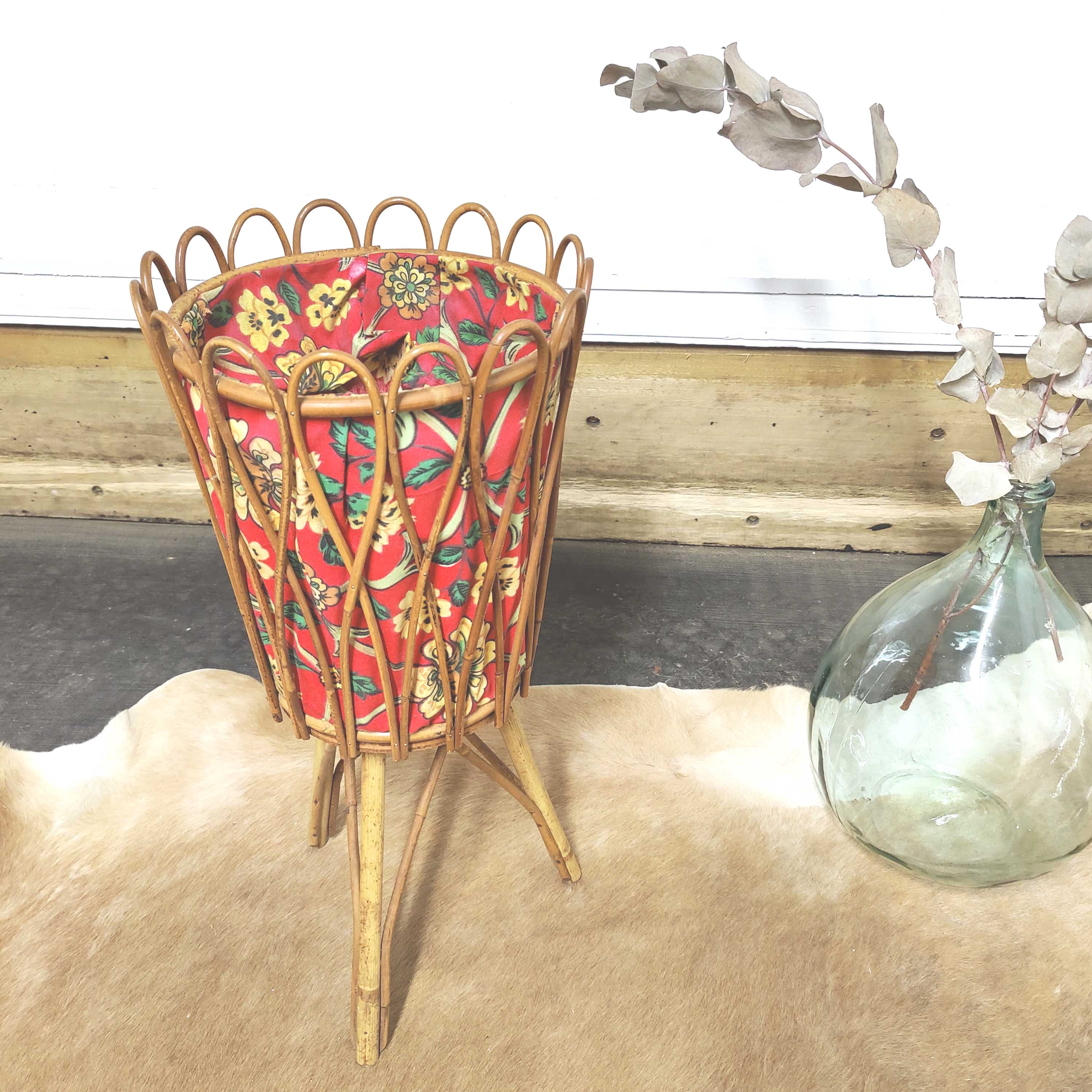 Rattan and floral fabric basket worker