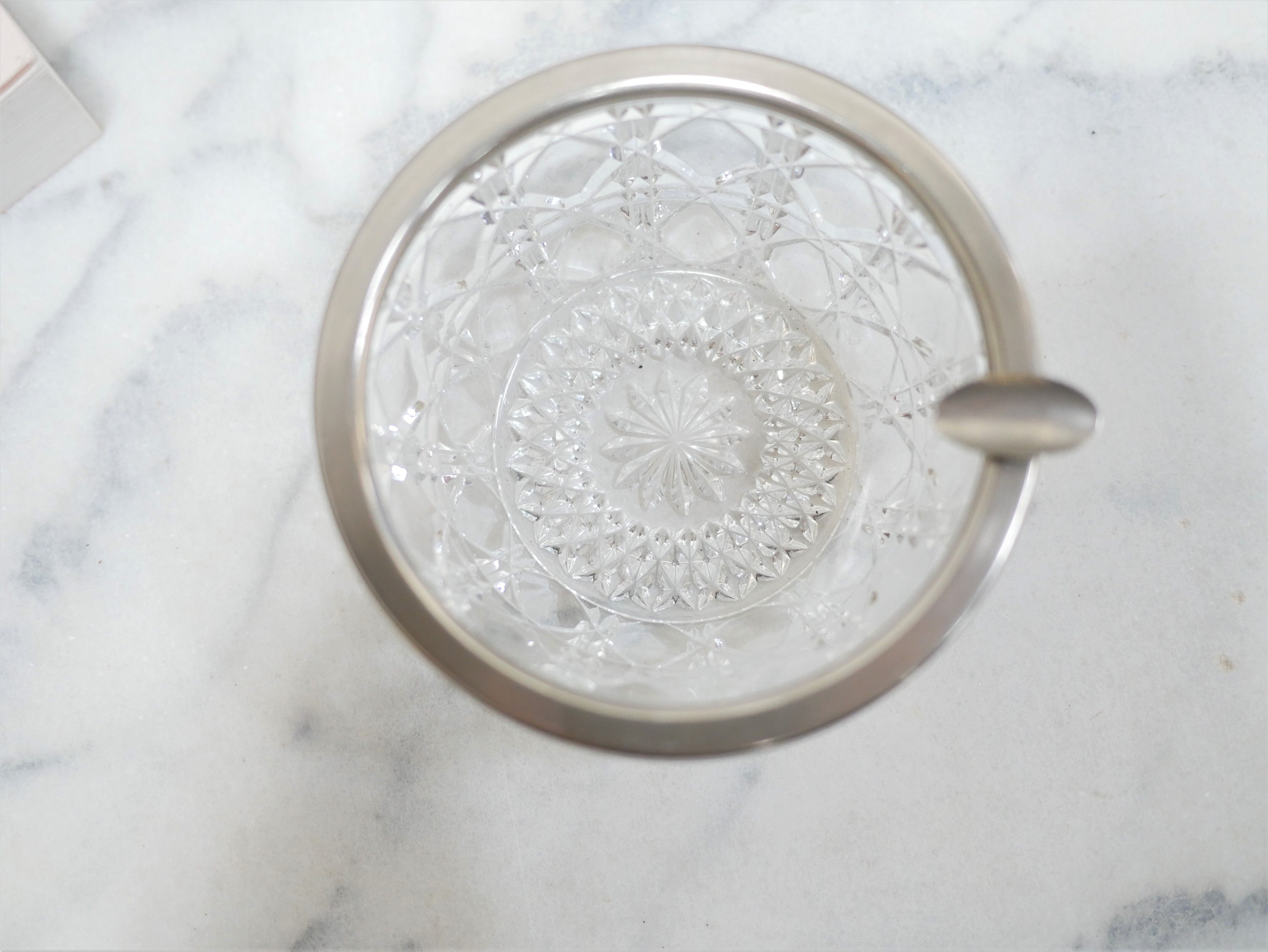 Vintage ashtray in crystal and silver metal