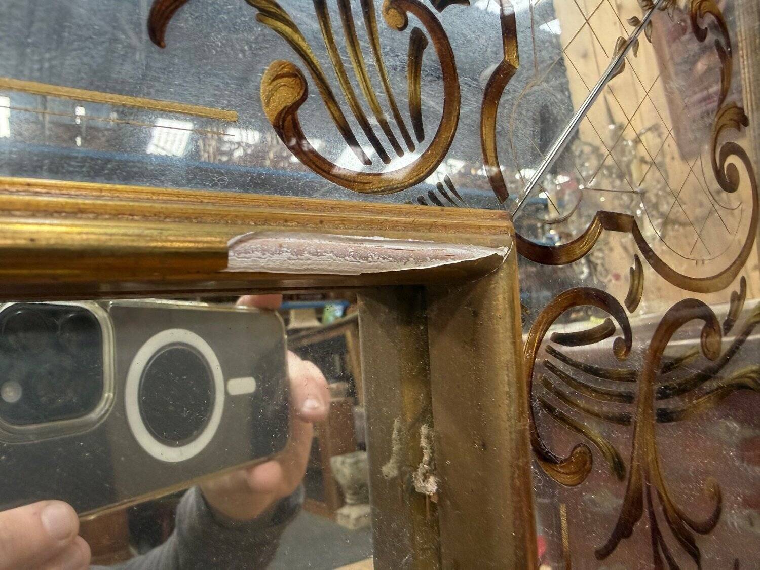 Miroir de bistrot Art Nouveau en verre églomisé
