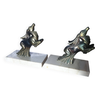 Paire de serre livres Cerf signé FRANJOU Art déco