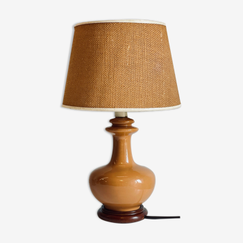 Lampe en céramique bois et jute vintage