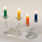 Two double glass candlesticks