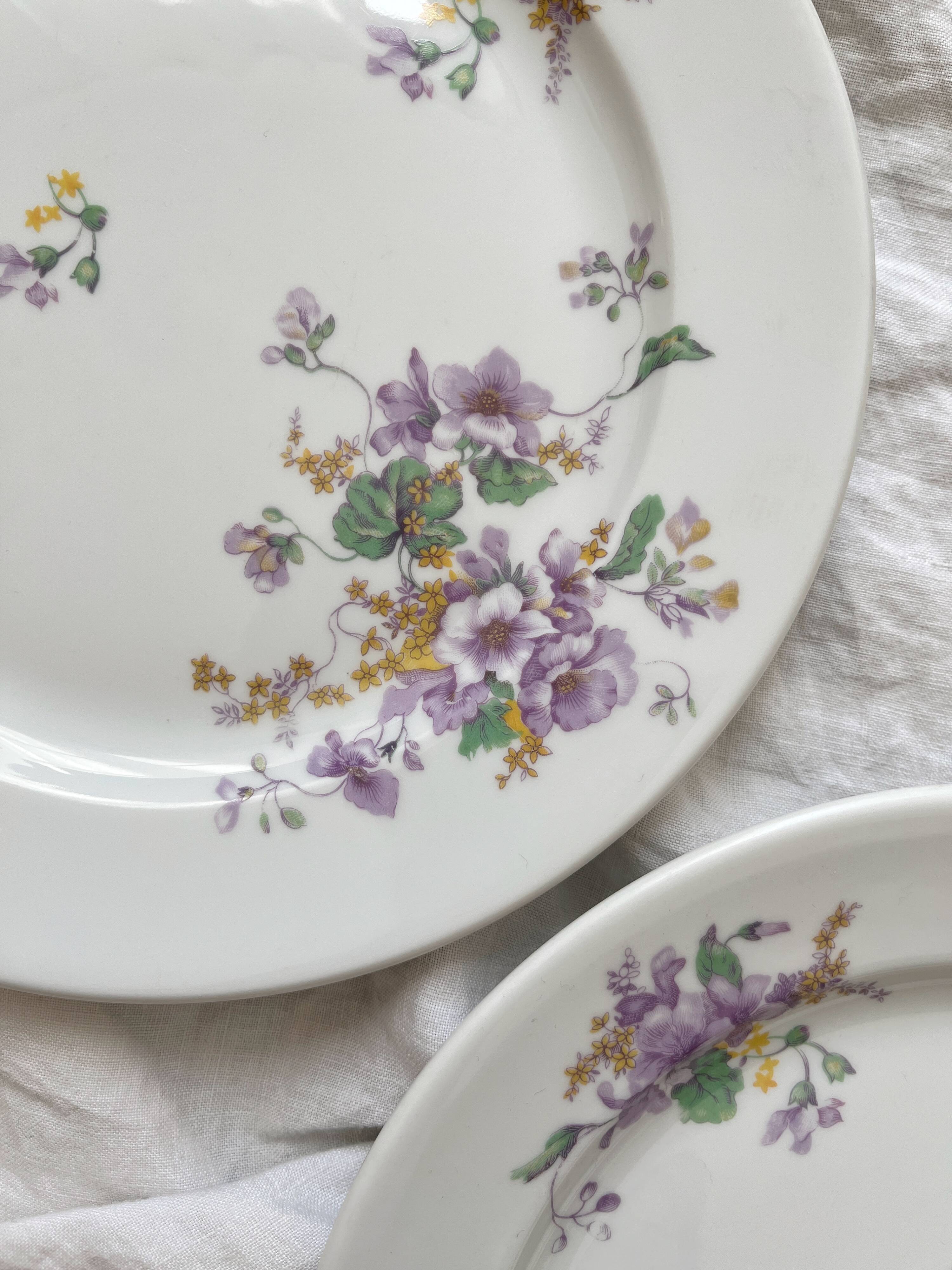 4 porcelain dessert plates with floral decoration by Bernardaud Limoges