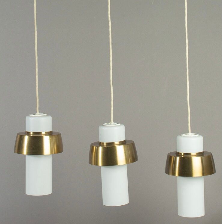 Opal & Brass hanging lamp MidCentury by Doria, 1960s