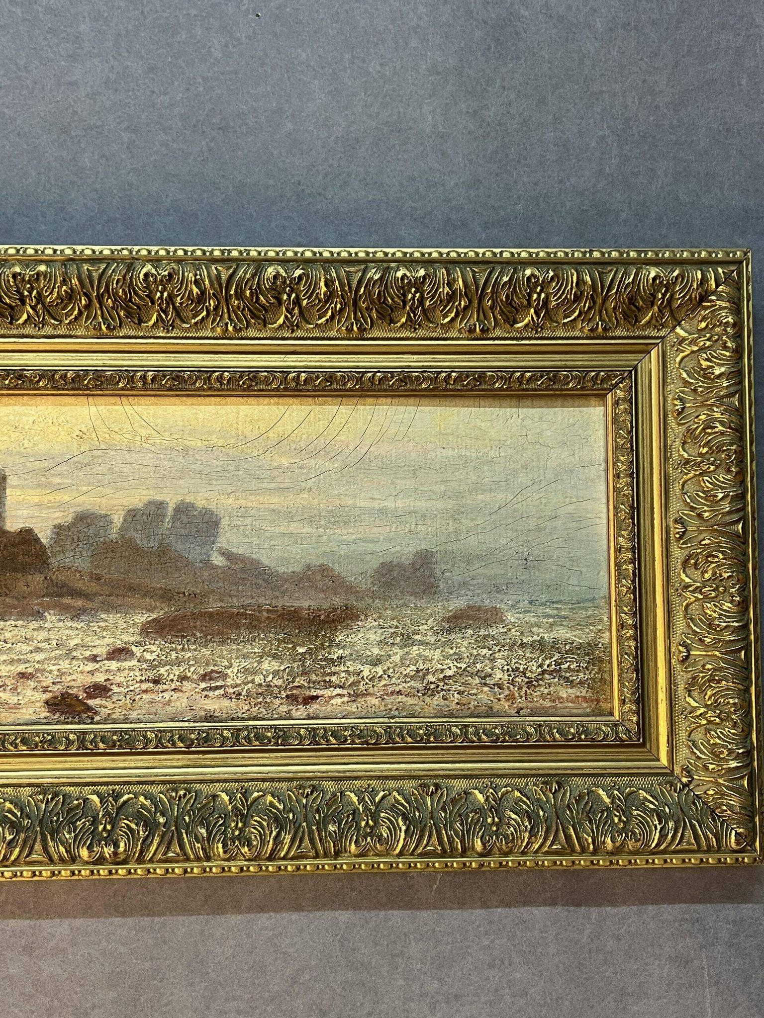 A. Laemmermann, oil painting on cardboard depicting a rocky landscape.