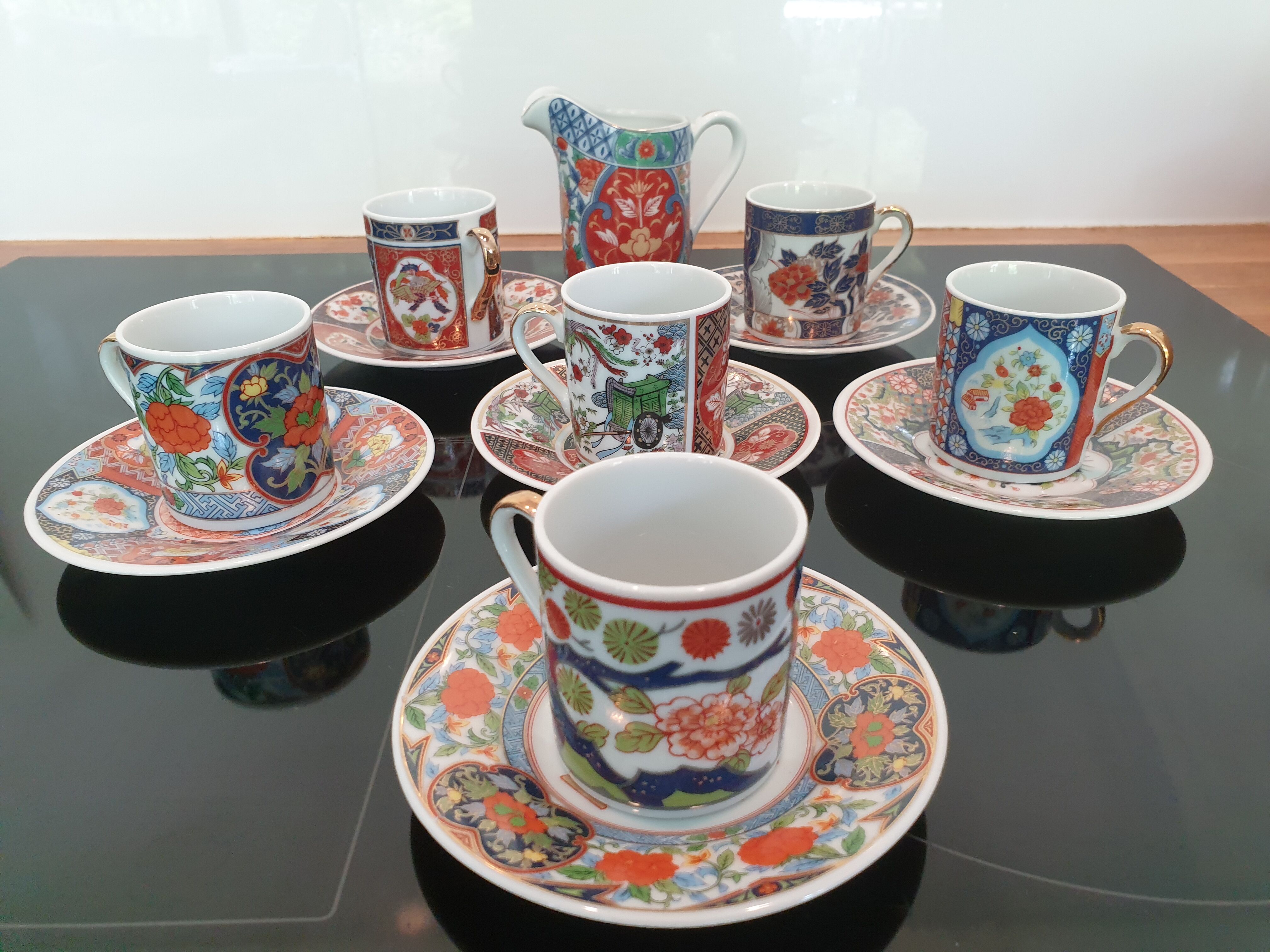 6 Japanese coffee cups and milk jug