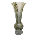 Vase in white opaline blown glass and green, yellow, blue polychrome shades