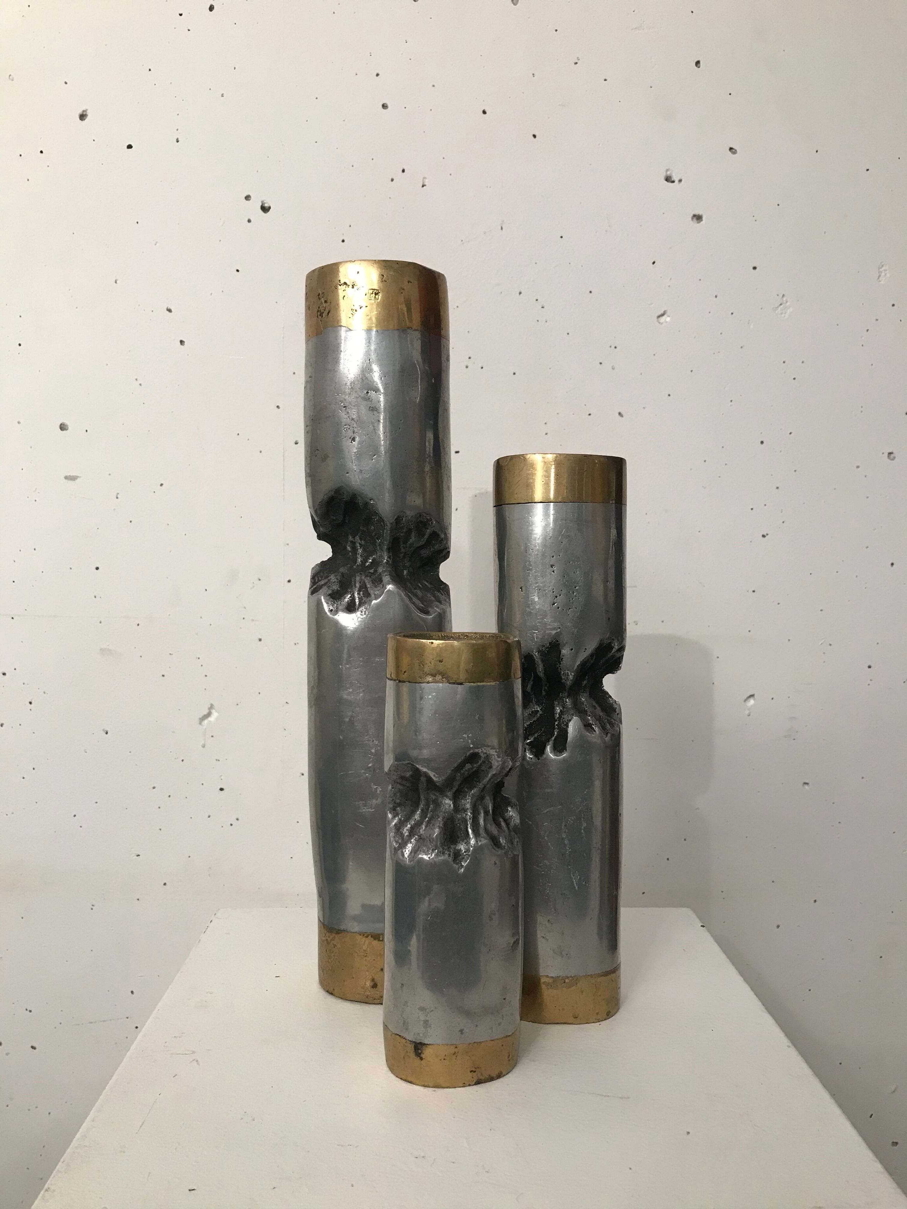 Ensemble de trois bougeoirs brutalistes, David Marshall, 1970