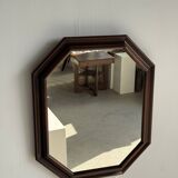 Vintage brown wooden octagonal mirror 58x48
