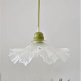 White pleated opaline pendant lamp – Electric mounting in green color