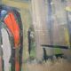 Vintage Modernists Oil Painting Still Life With Red Bottle, Signed Falck