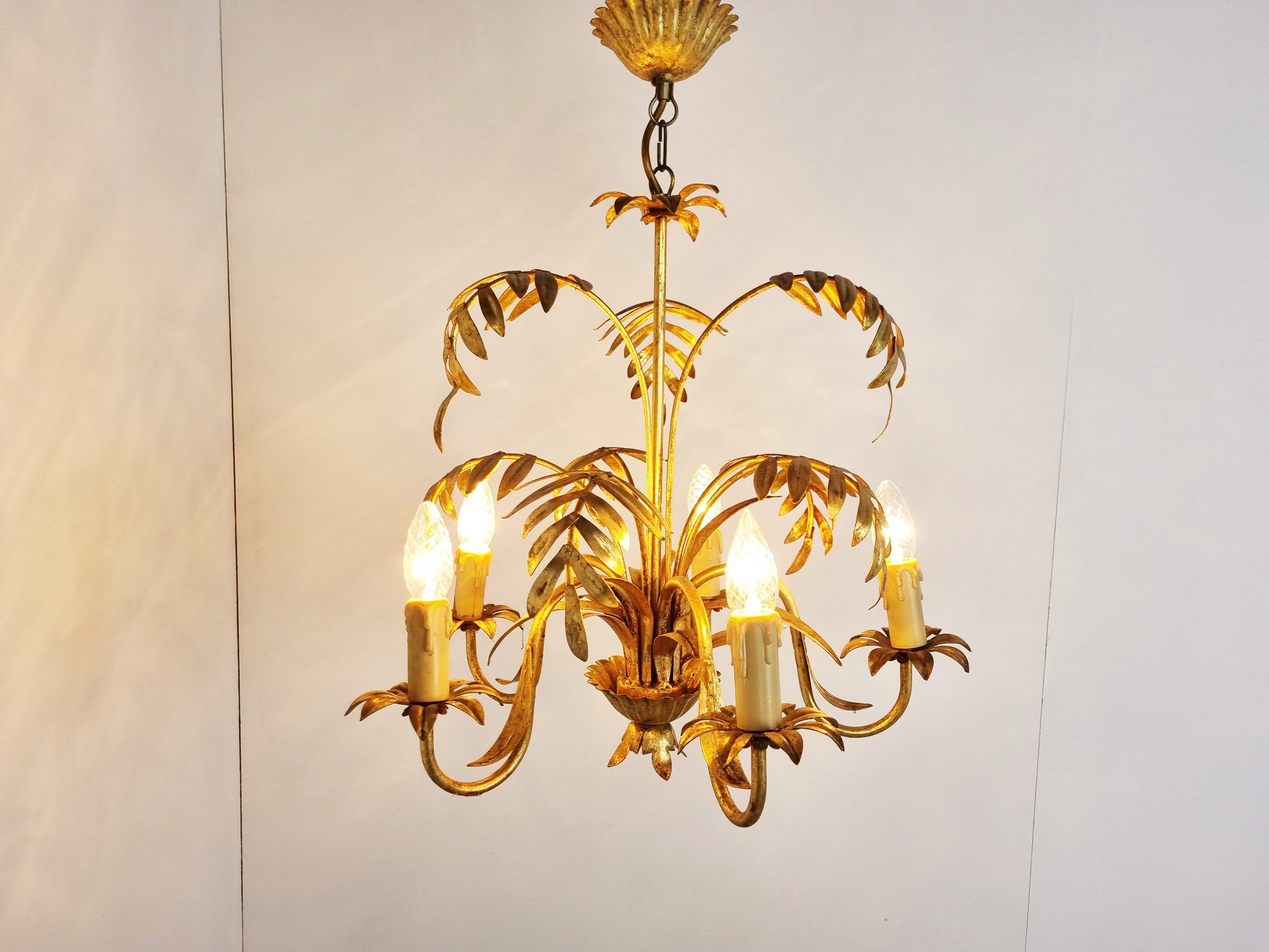 Vintage gilt metal palm chandelier, 1960s