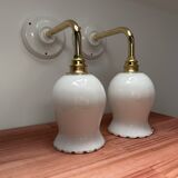 Pair of white opaline wall lights