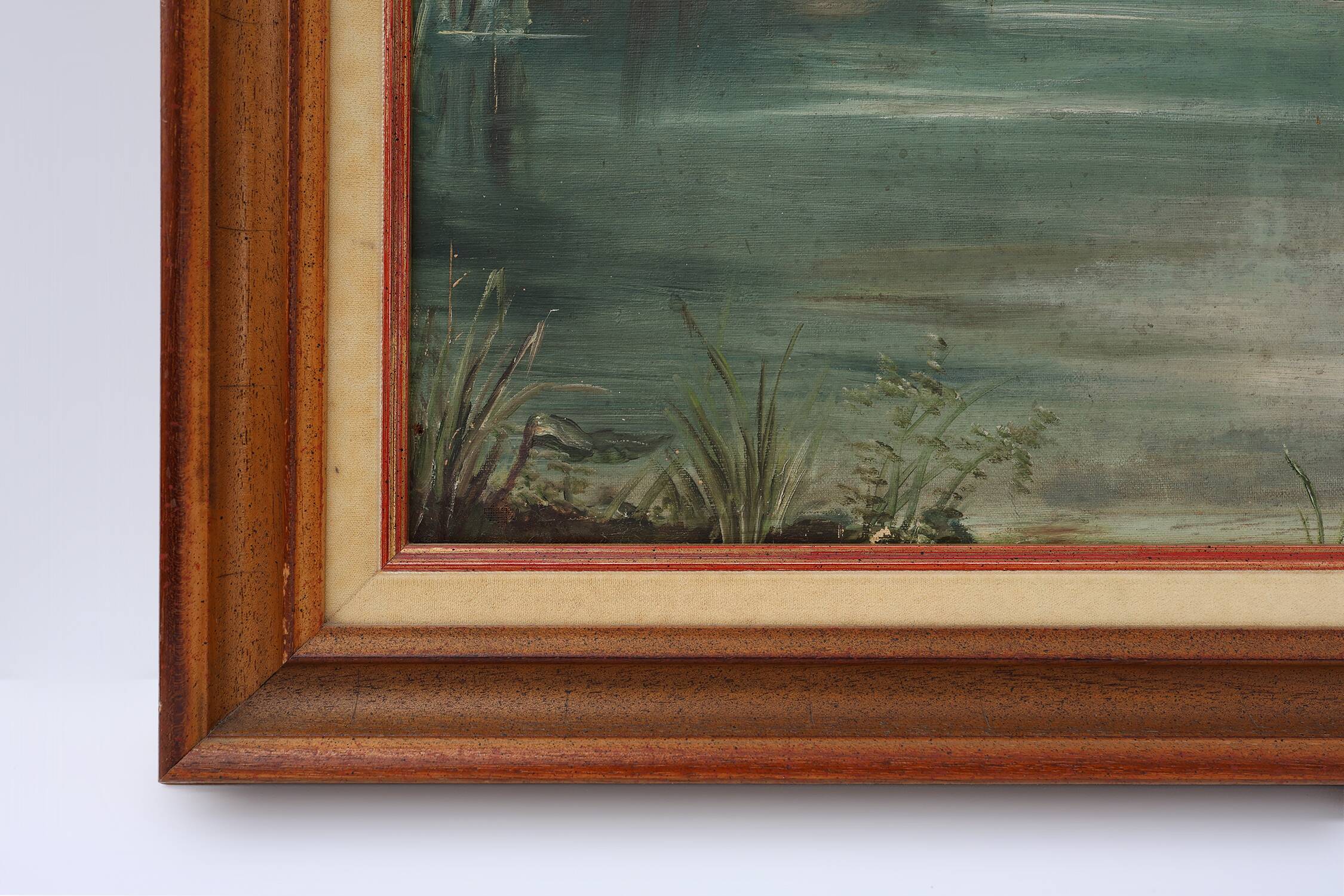 Large decorative painting of birds in water, France 1960s