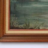 Large decorative painting of birds in water, France 1960s