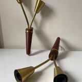 Pair of scandinavian midcentury wall lights sconces in brass & teak
