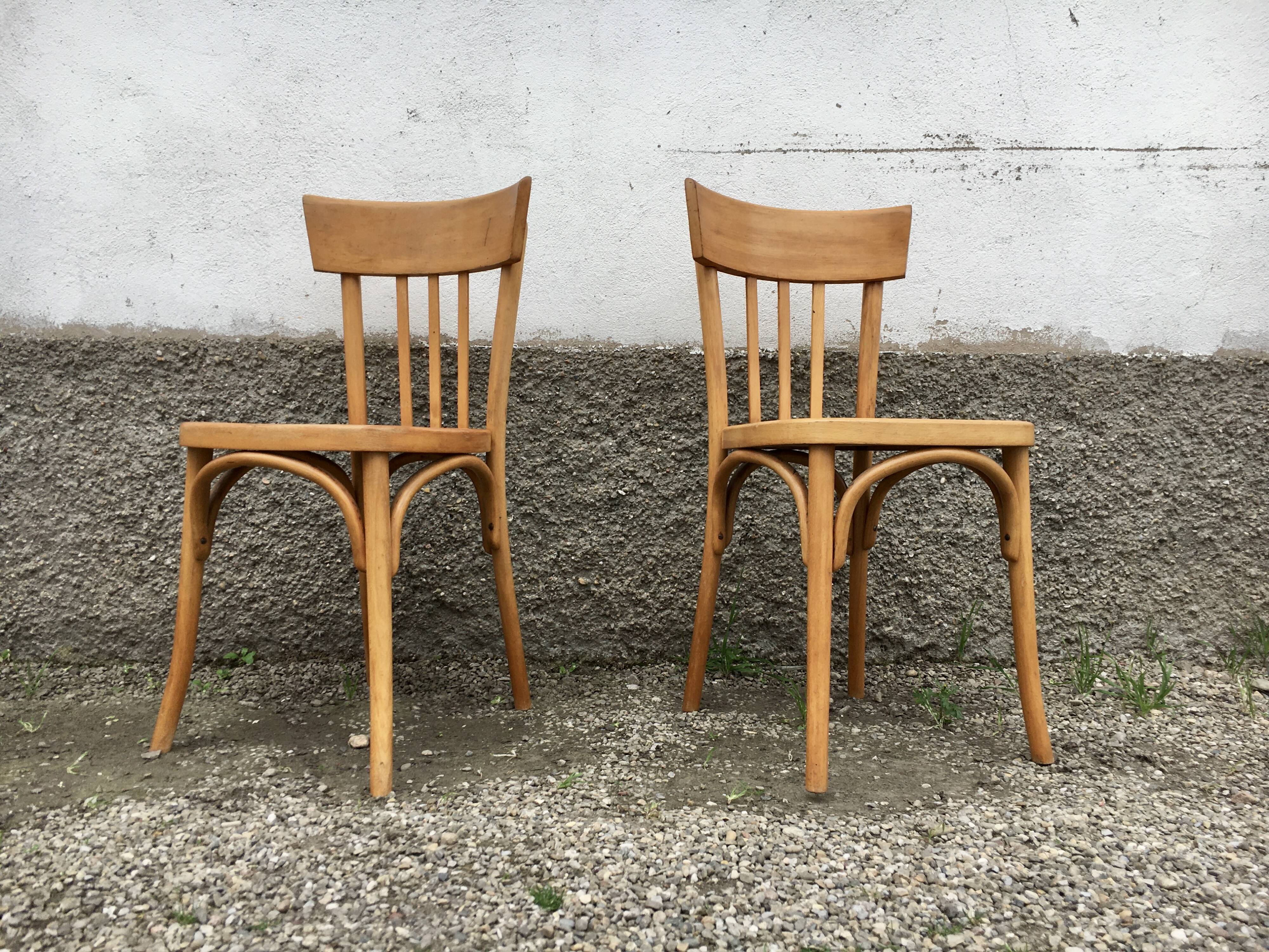 Pair of bentwood curved wooden bistro chairs