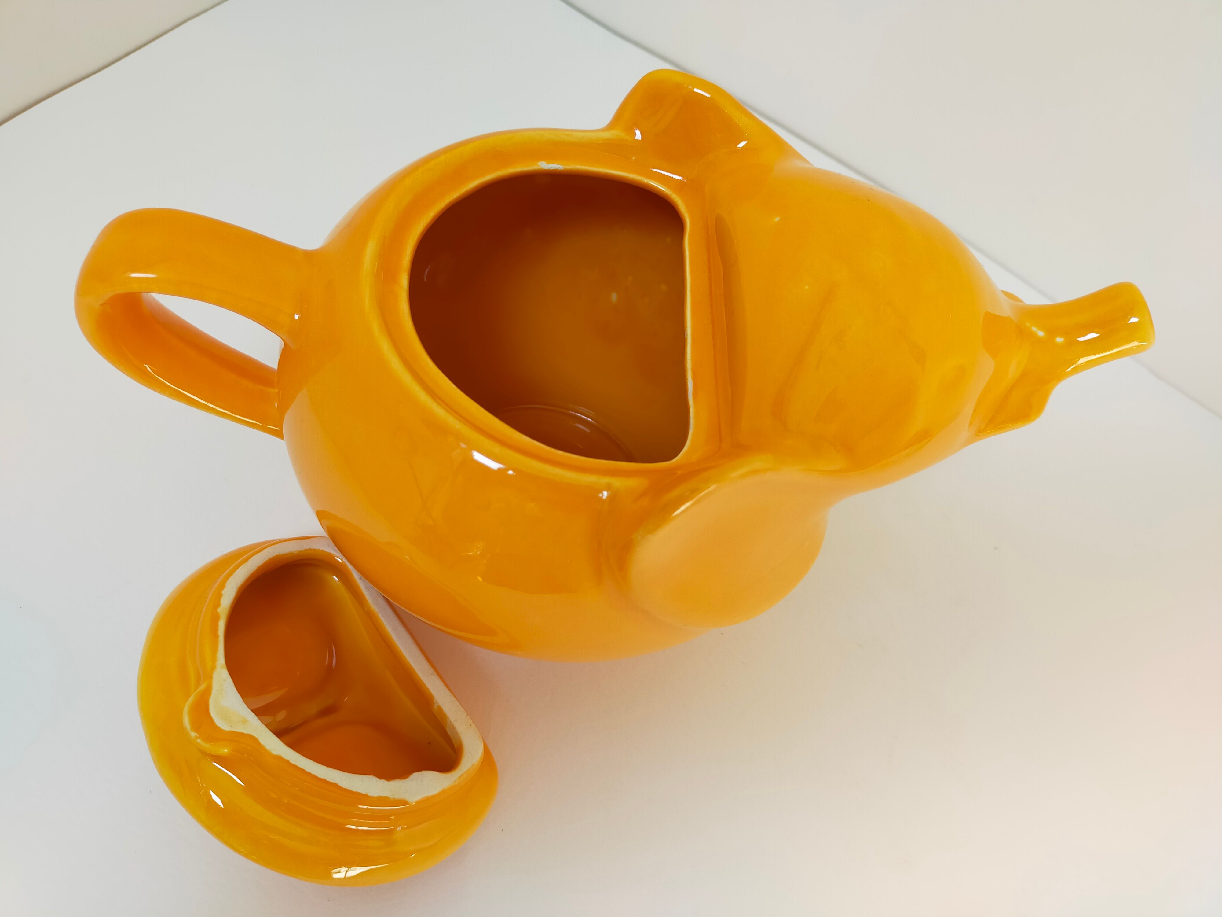 elephant teapot in vintage orange porcelain 80s