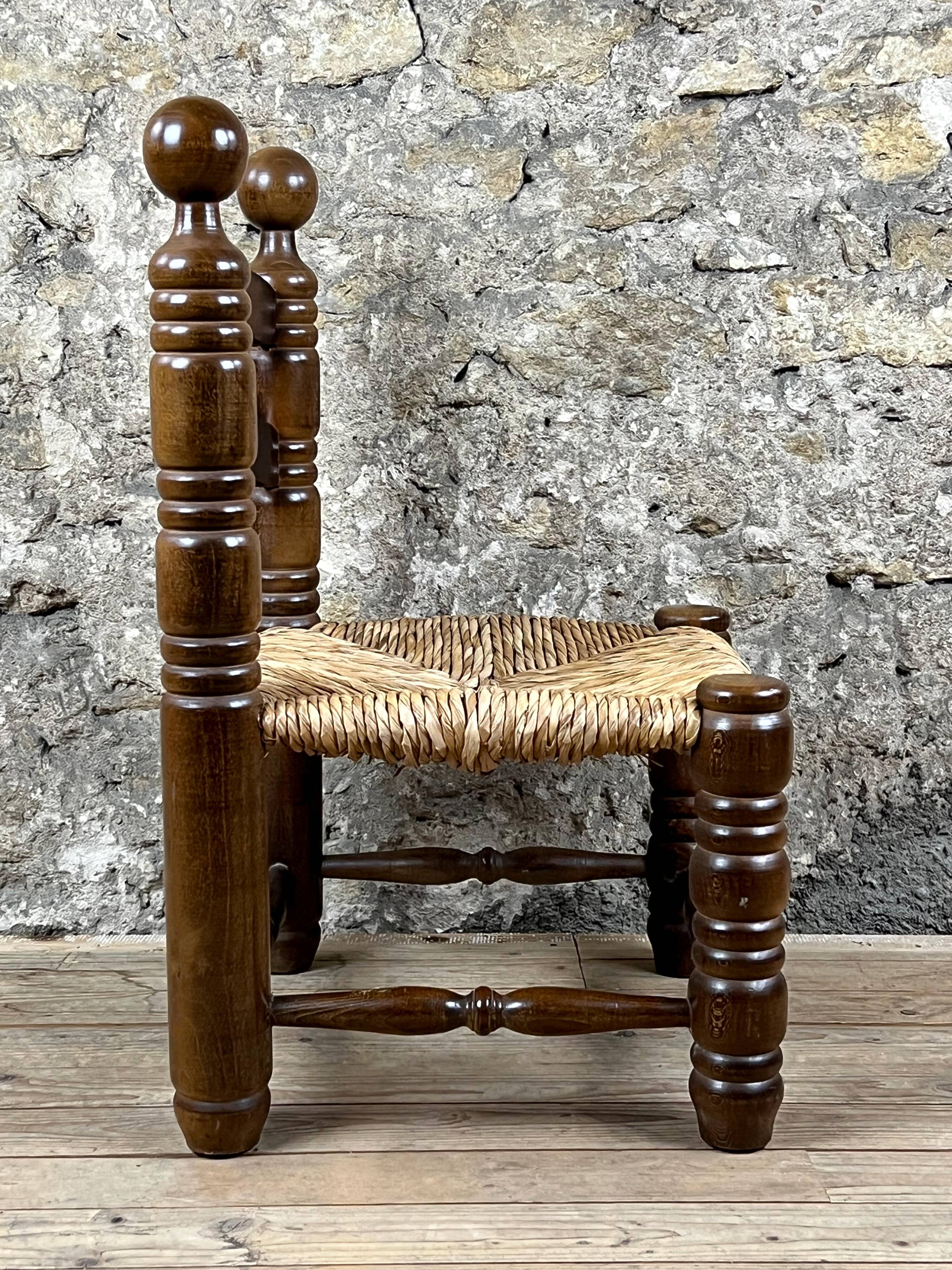 Wood & straw fireplace chair mountain chalet country cottage no dudouyt 60's