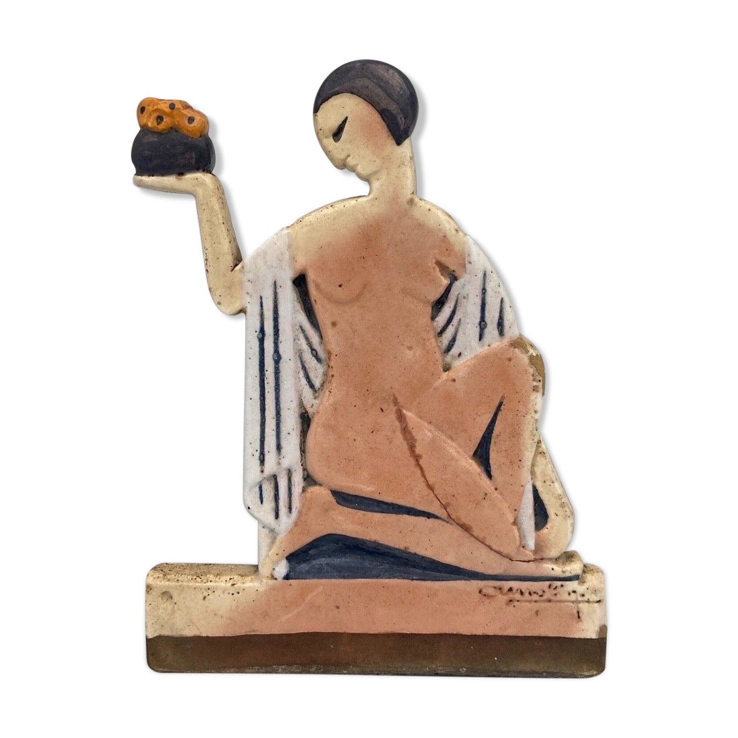 Women's cast iron subject 1930 art deco signature to identify polychrome