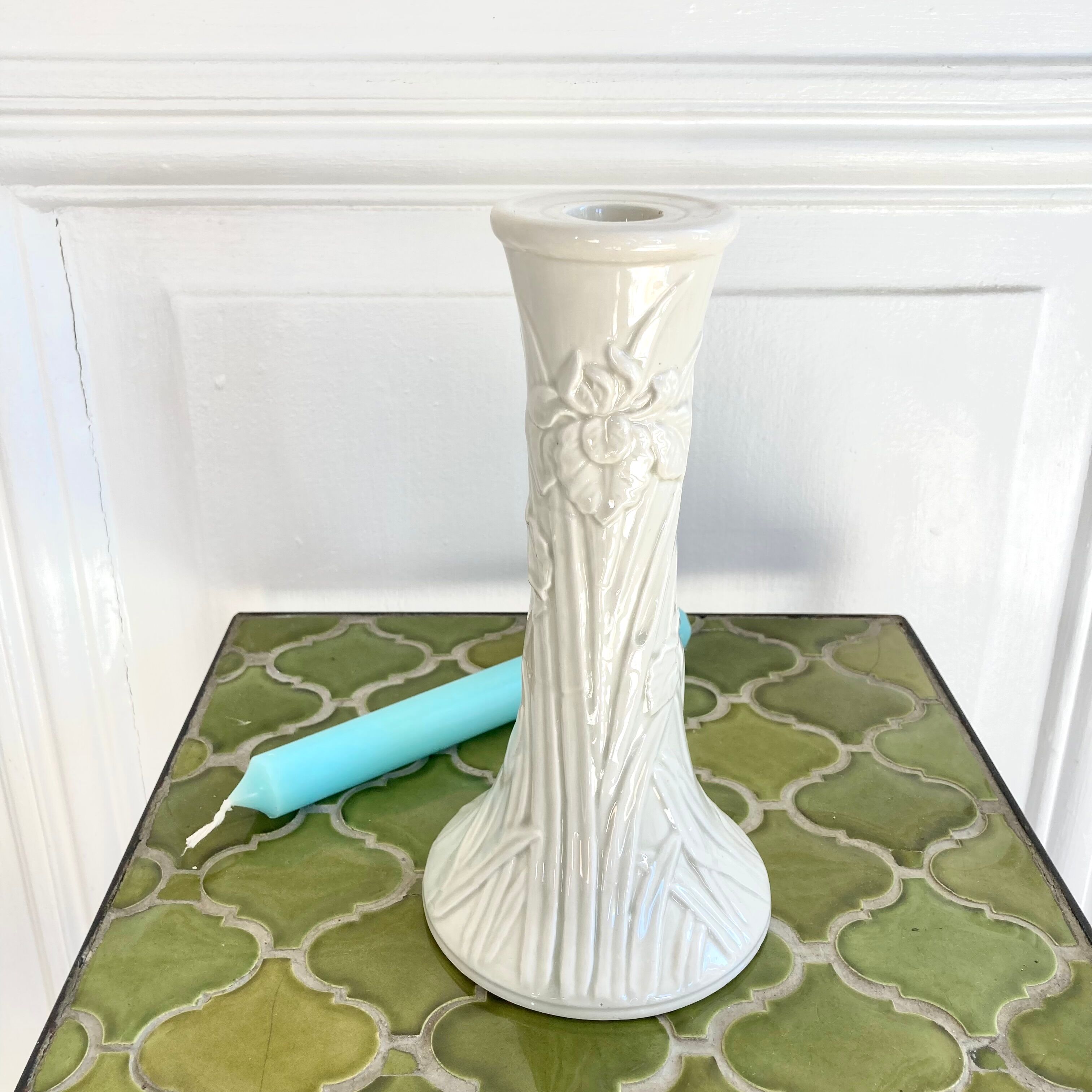 Ceramic candle holder iris flower