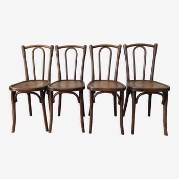 Set of 4 bistro chairs in curved wood of beech Luterma 30s