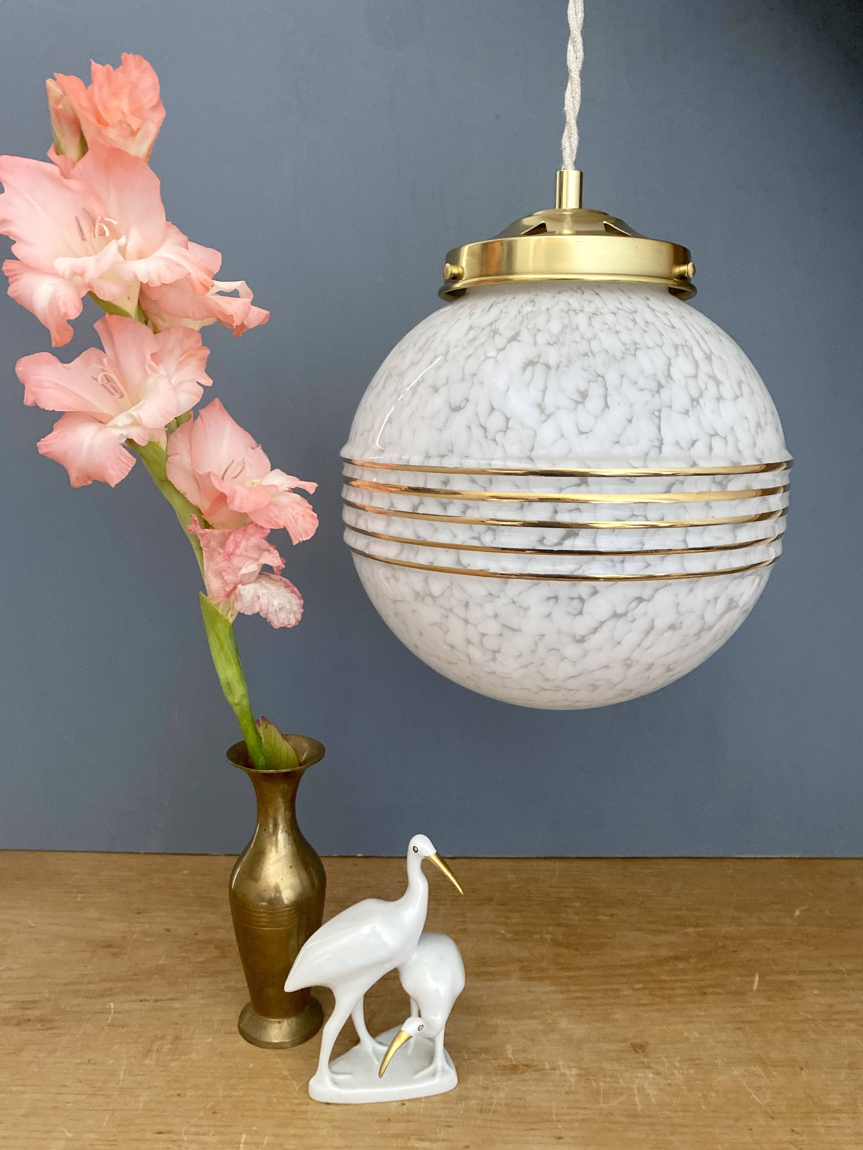 Vintage white Clichy glass globe pendant light