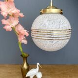 Vintage white Clichy glass globe pendant light
