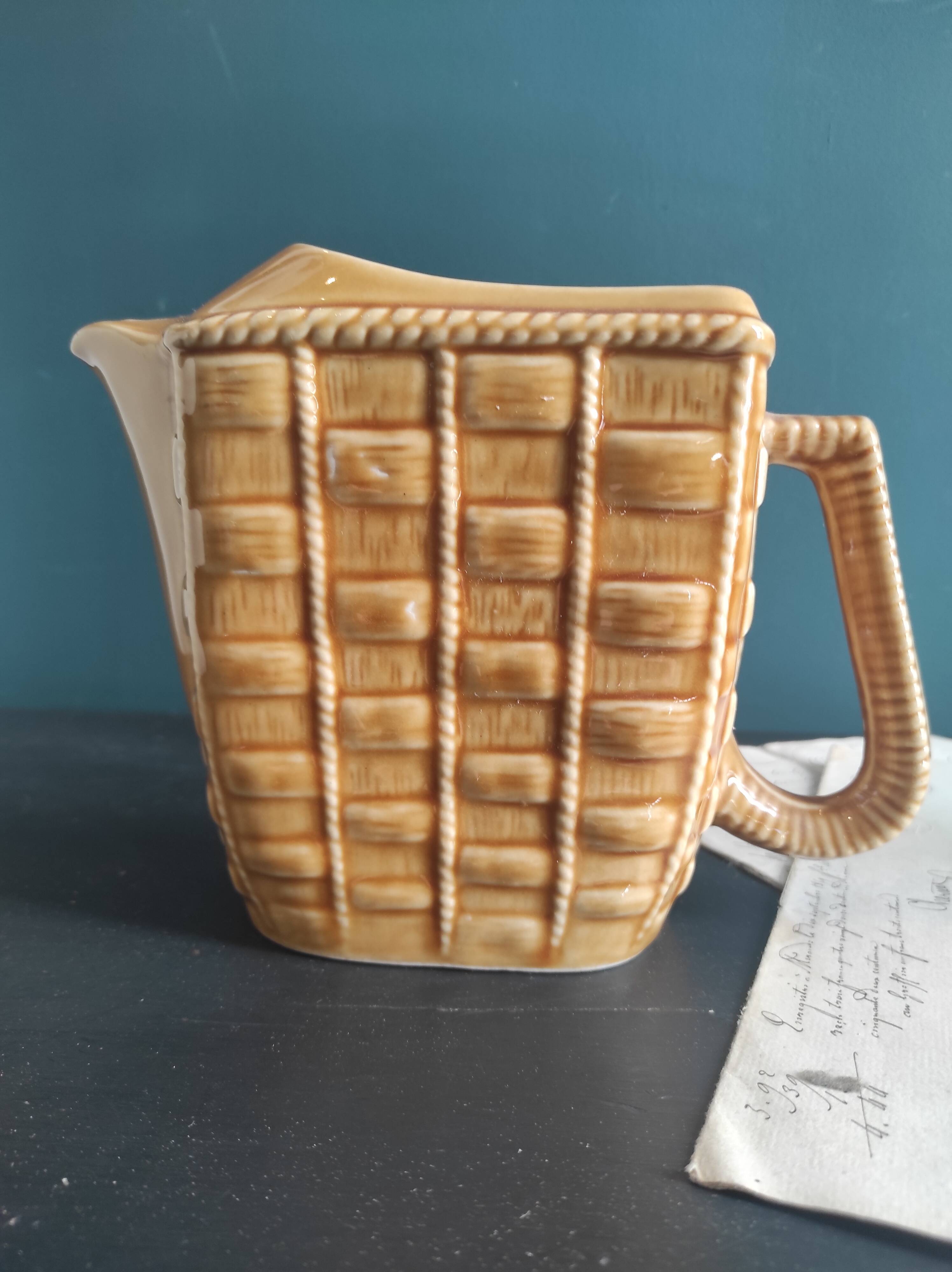 Rare French vintage rectangular Majolica pitcher