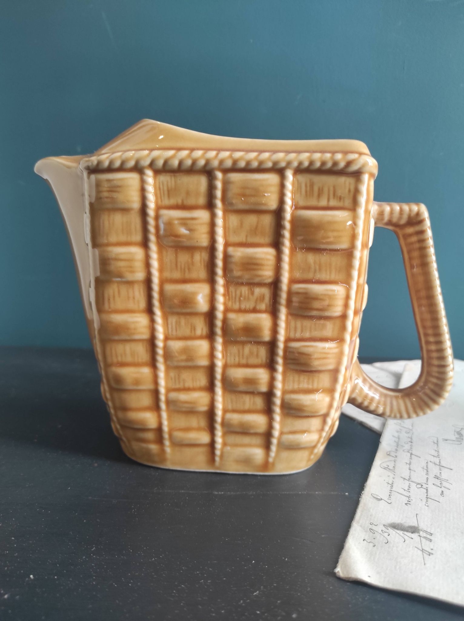Rare French vintage rectangular Majolica pitcher