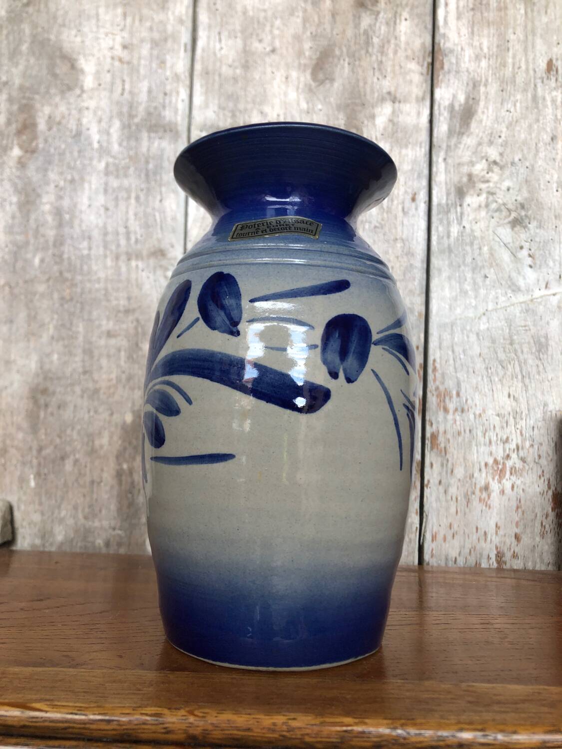 Old Alsace Vase ANNE EHRET Gray Blue Sandstone Decor Vintage Flowers #A766