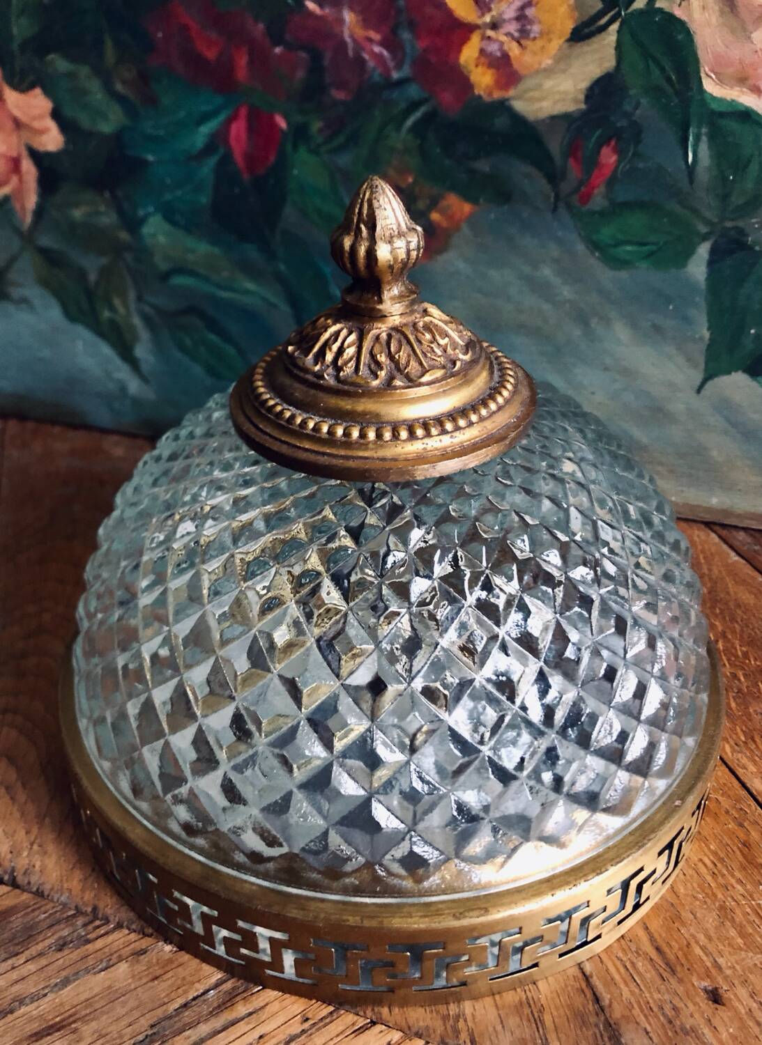 Antique glass and bronze ceiling light by Maison L.GAU