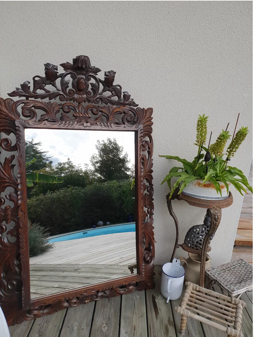 Old wood mirror carved 112x88cm