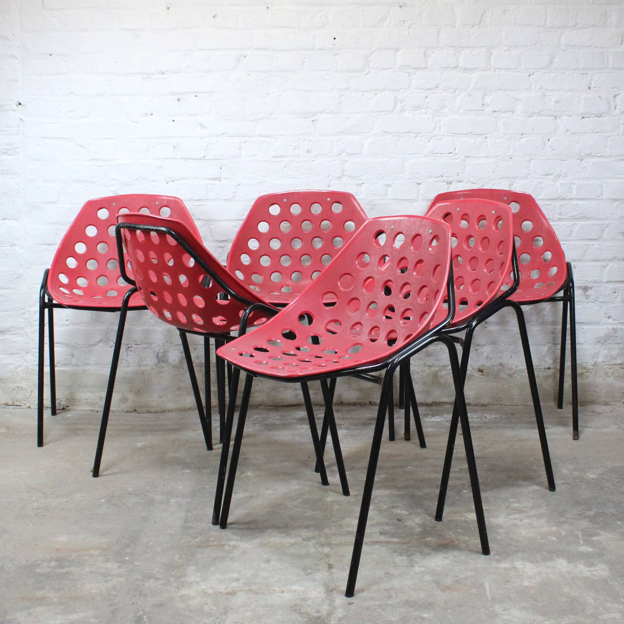 Set of 6 "Deauville" chairs by Pierre Guariche for Meurop