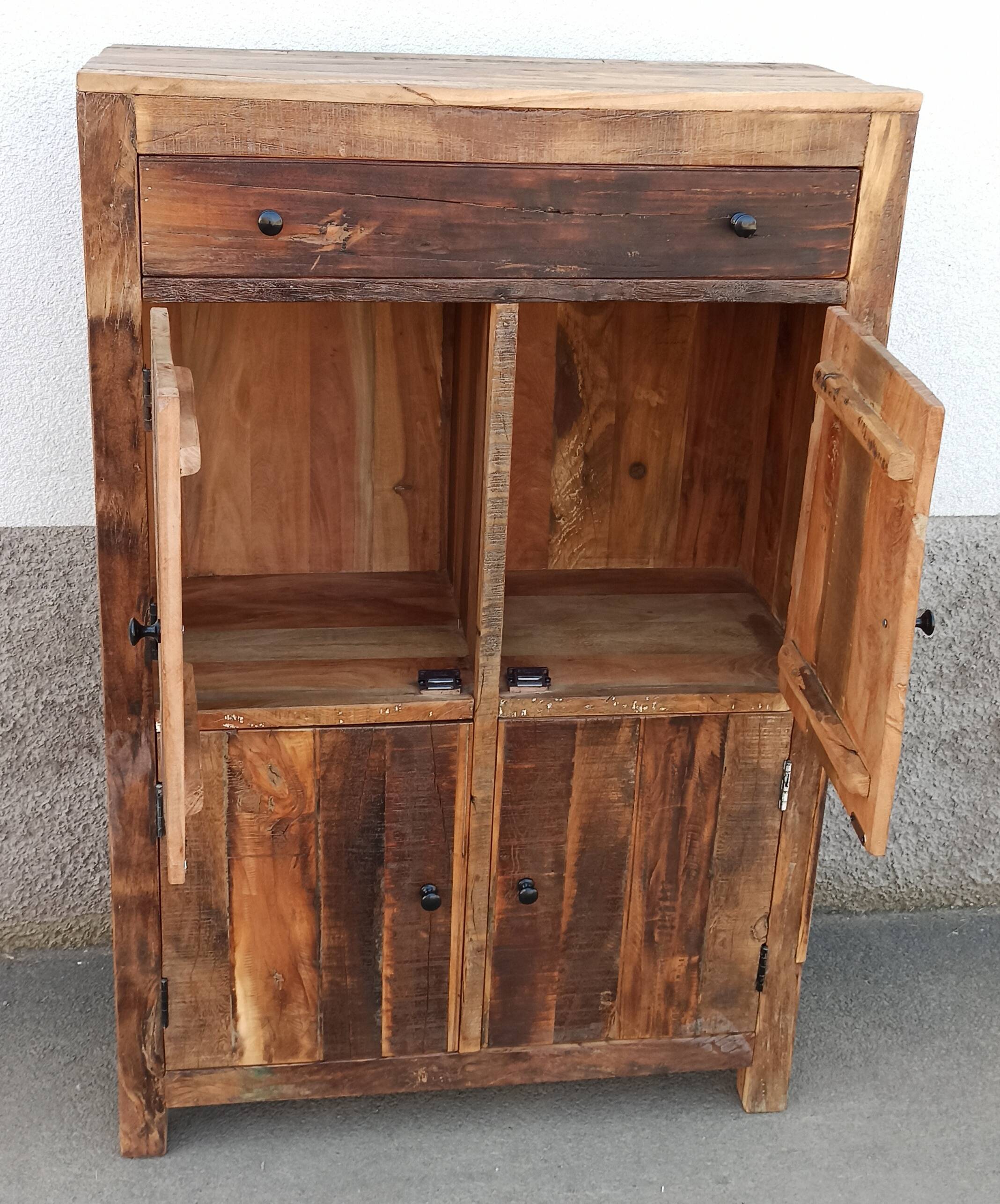 Antique wooden cabinet with 4 doors and 1 drawer