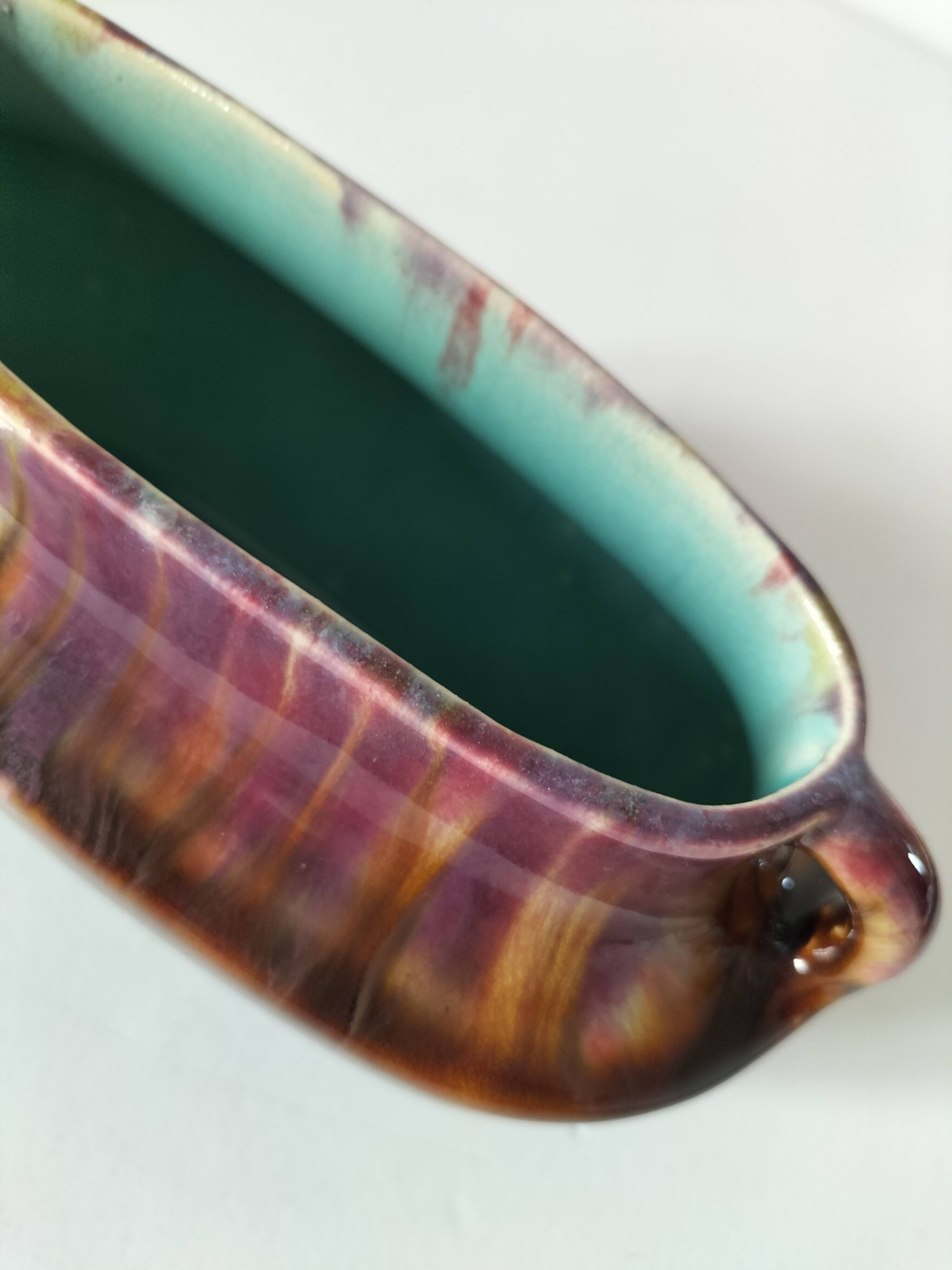 Oval ceramic vase with handles, glazed, 20th century.