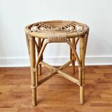 Vintage rattan stool in retro bohemian style - 1950s/1960s -