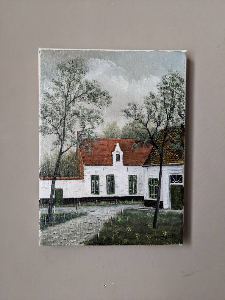 Naïve acrylic painting on canvas landscape countryside decoration