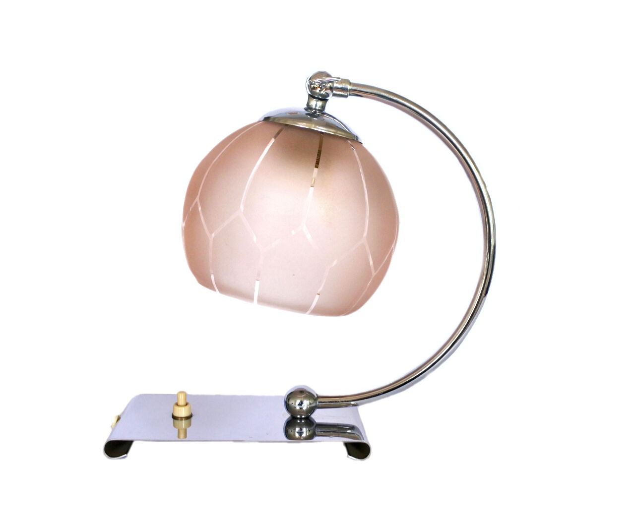 Art deco chrome and pink glass table light