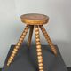Midcentury bobbin wood turned farm house stool, France ca 1960s