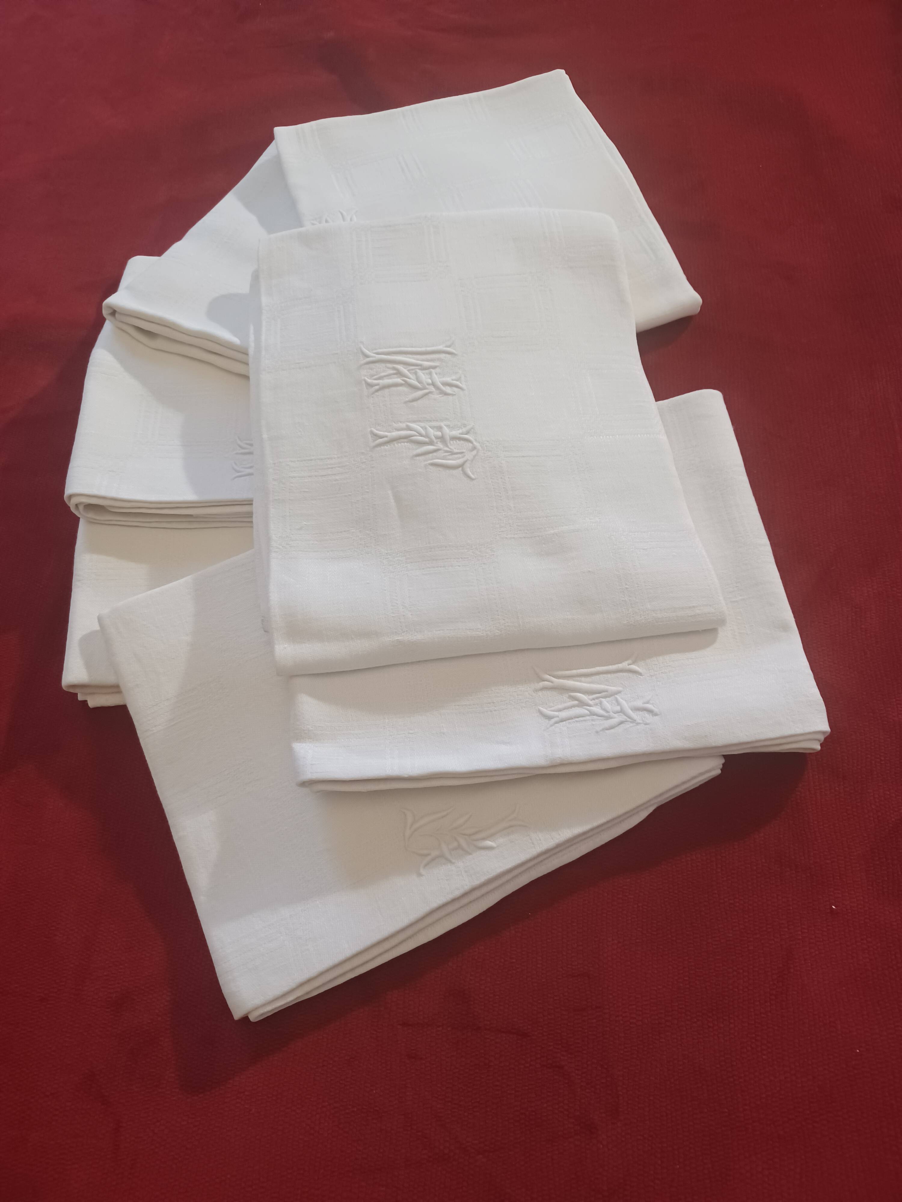White linen damask napkins Monogram JM