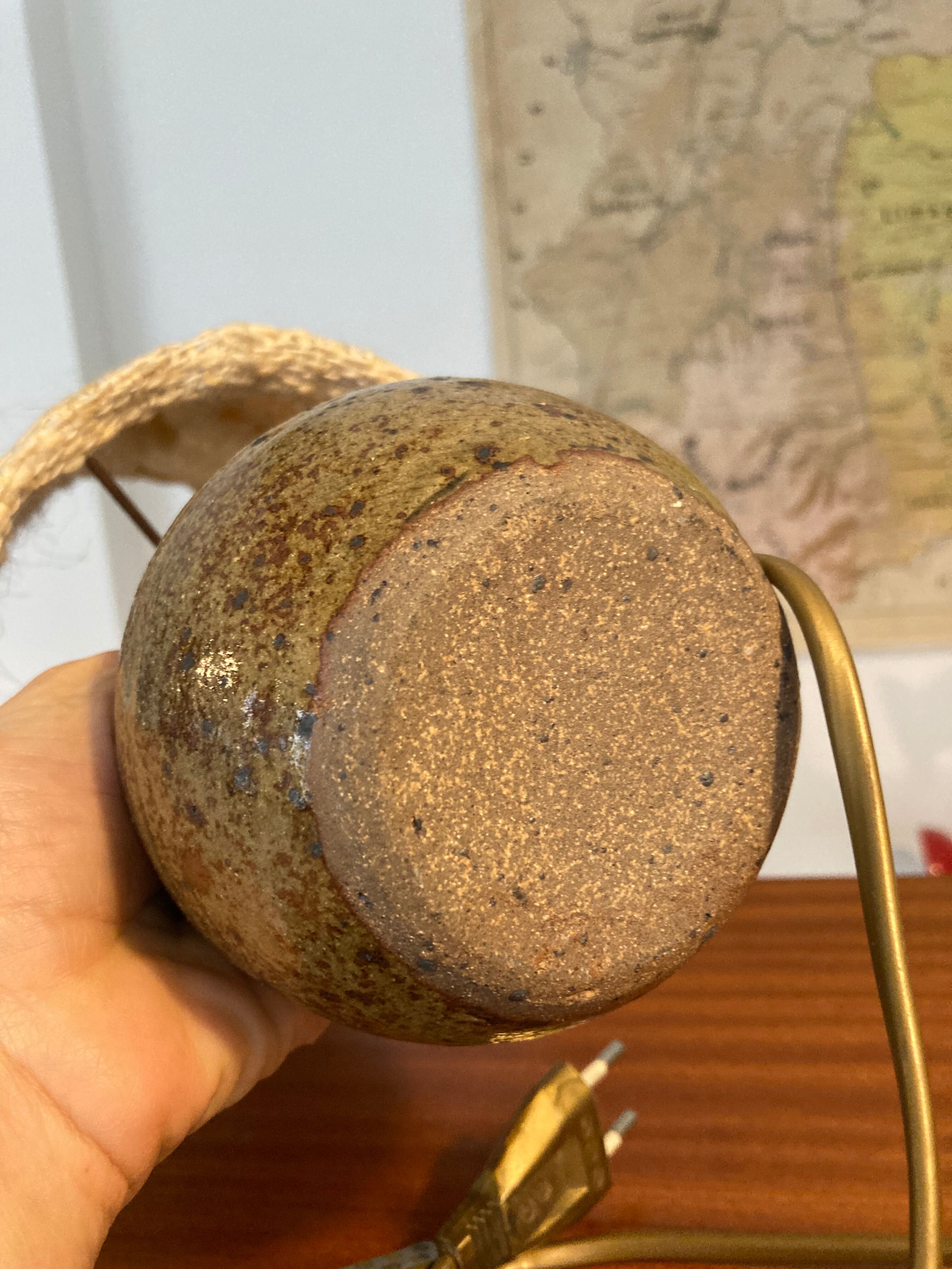 Lamp stoneware pyrite lampshade wool La Borne