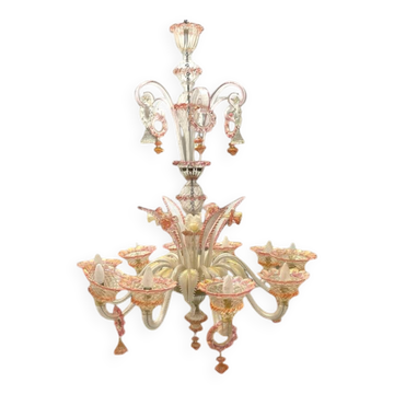 Large Venetian Pink Murano Glass Chandelier 1960’s